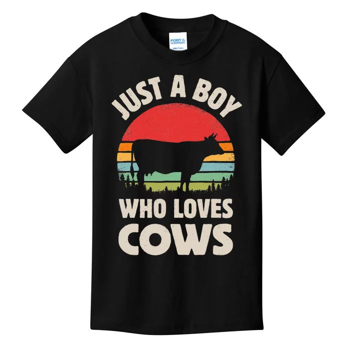 Cow Just A Who Loves Retro Farm Animal Farmer Sunset Kids T-Shirt