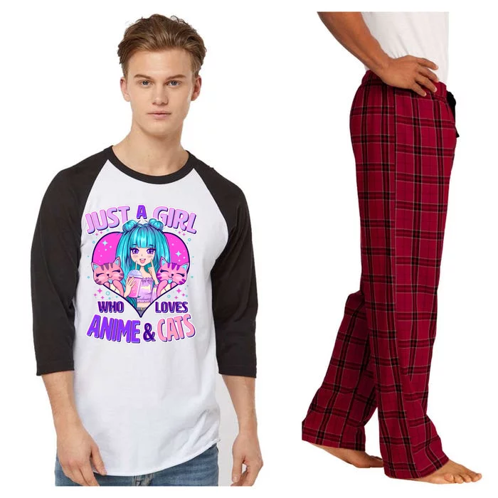 Cute Just A Girl Who Love Anime And Cats Raglan Sleeve Pajama Set