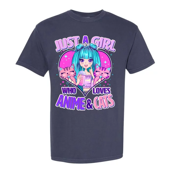 Cute Just A Girl Who Love Anime And Cats Garment-Dyed Heavyweight T-Shirt