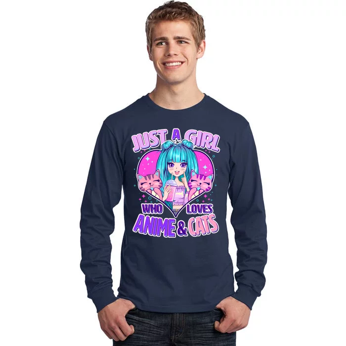 Cute Just A Girl Who Love Anime And Cats Tall Long Sleeve T-Shirt