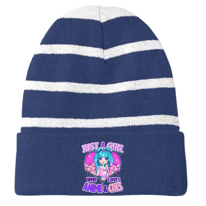 Cute Just A Girl Who Love Anime And Cats Striped Beanie with Solid Band