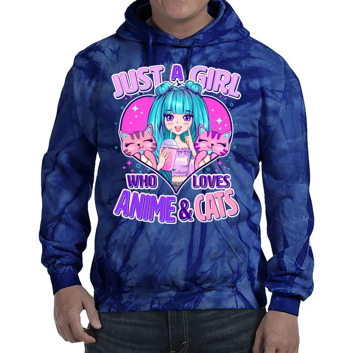 Cute Just A Girl Who Love Anime And Cats Tie Dye Hoodie