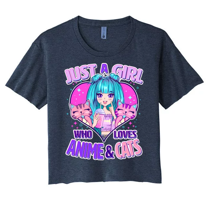 Cute Just A Girl Who Love Anime And Cats Women's Crop Top Tee