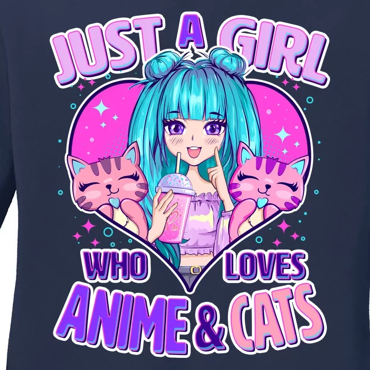 Cute Just A Girl Who Love Anime And Cats Ladies Long Sleeve Shirt