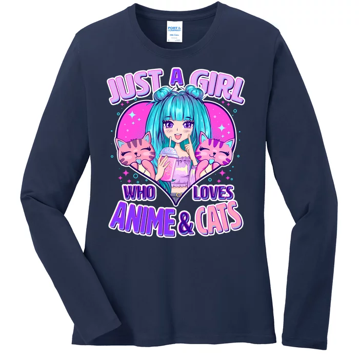 Cute Just A Girl Who Love Anime And Cats Ladies Long Sleeve Shirt