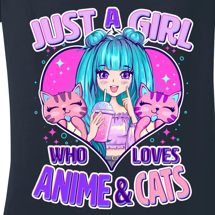 Cute Just A Girl Who Love Anime And Cats Women's V-Neck T-Shirt