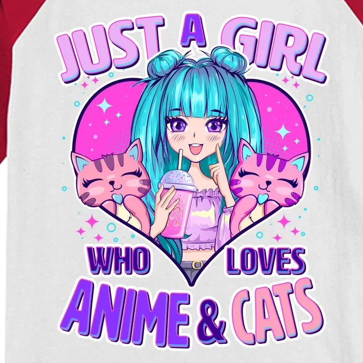 Cute Just A Girl Who Love Anime And Cats Kids Colorblock Raglan Jersey