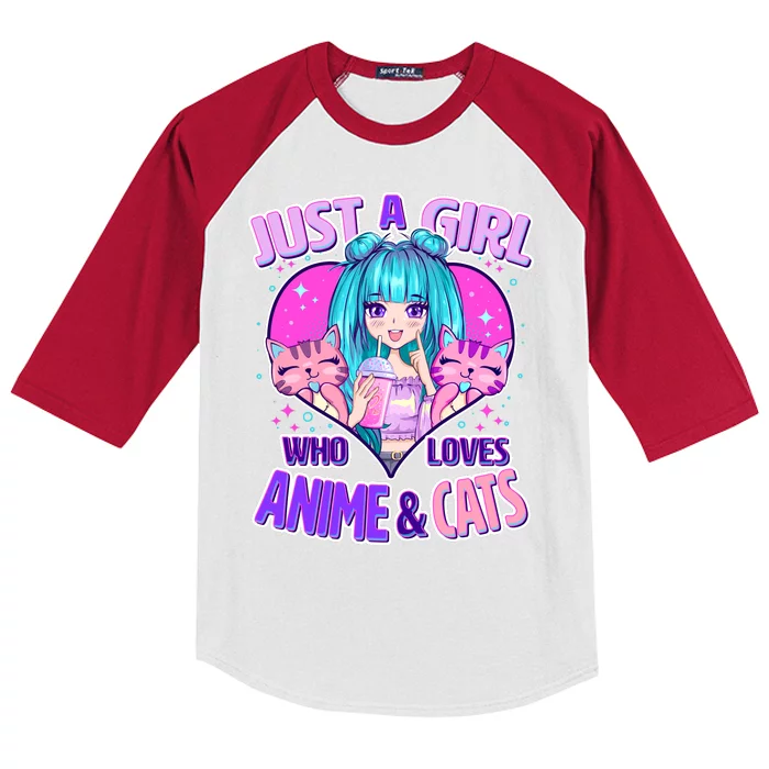 Cute Just A Girl Who Love Anime And Cats Kids Colorblock Raglan Jersey