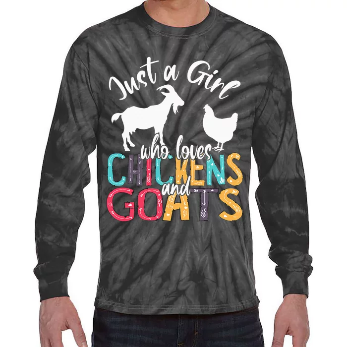 Cute Just A Girl Who Loves Chickens Goats Farmer Tie-Dye Long Sleeve Shirt