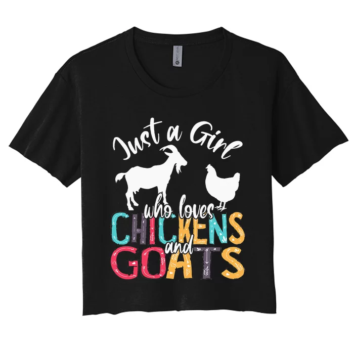 Cute Just A Girl Who Loves Chickens Goats Farmer Women's Crop Top Tee