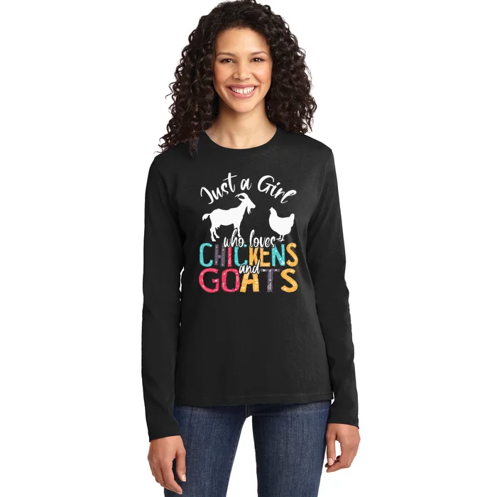 Cute Just A Girl Who Loves Chickens Goats Farmer Ladies Long Sleeve Shirt