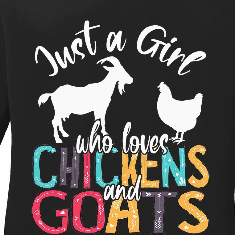 Cute Just A Girl Who Loves Chickens Goats Farmer Ladies Long Sleeve Shirt