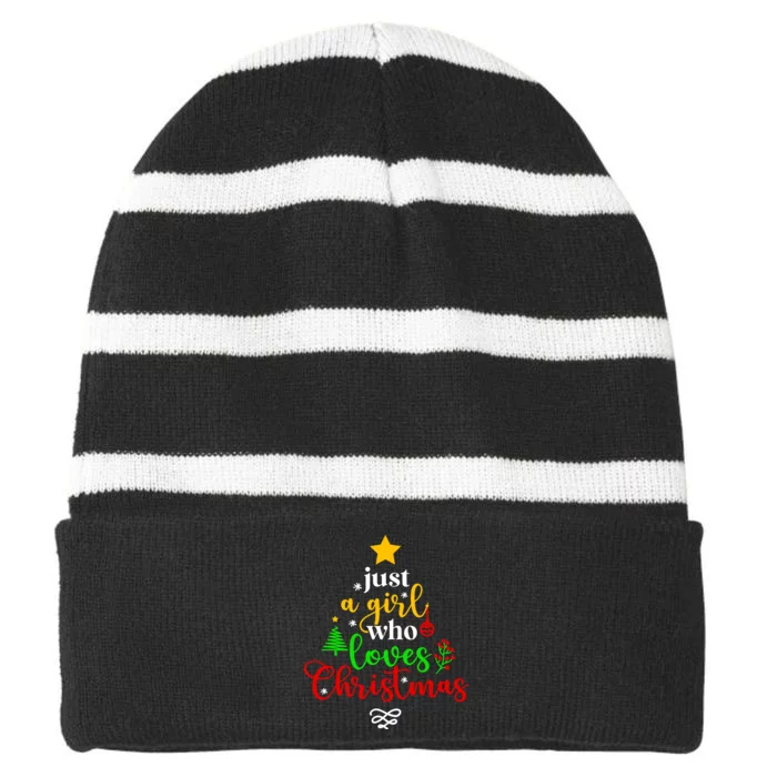 Cute Just A Girl Who Loves Christmas Tree Striped Beanie with Solid Band