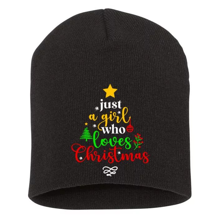 Cute Just A Girl Who Loves Christmas Tree Short Acrylic Beanie