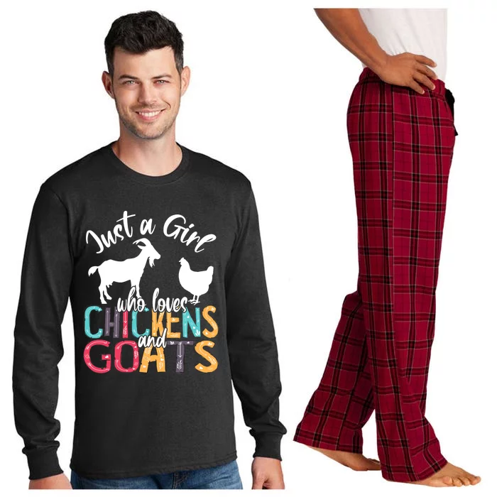 Cute Just A Girl Who Loves Chickens Goats Farmer Girls Gift Long Sleeve Pajama Set