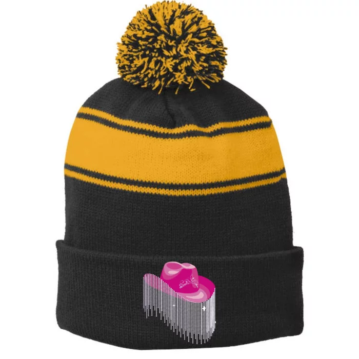 Cowboy Jewel And Glitter Stripe Pom Pom Beanie