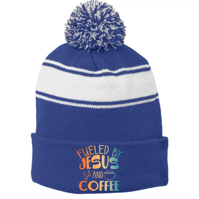 Cool Jesus Art For Christian Jesus Coffee Lover Stripe Pom Pom Beanie