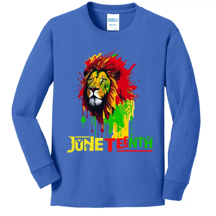 Celebrate Junenth African Lion Face Freedom Day 1865 Gift Kids Long Sleeve Shirt