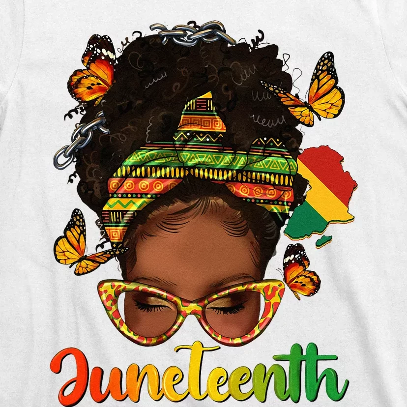 Celebrate Juneteenth Afro Messy Bun Black Women Melanin T-Shirt