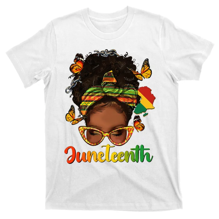 Celebrate Juneteenth Afro Messy Bun Black Women Melanin T-Shirt