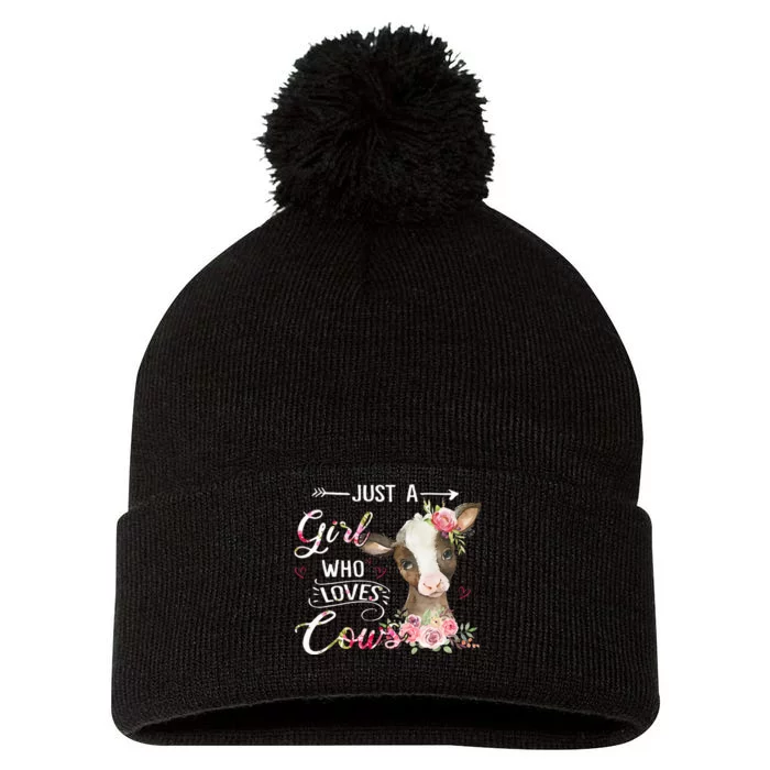 Cow Just A Girl Who Loves Cows Funny Gifts Pom Pom 12in Knit Beanie