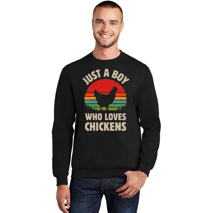 Chicken Just A Boy Who Loves Retro Farm Animal Farmer Sunset Sweatshirt