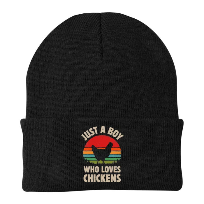 Chicken Just A Boy Who Loves Retro Farm Animal Farmer Sunset Knit Cap Winter Beanie