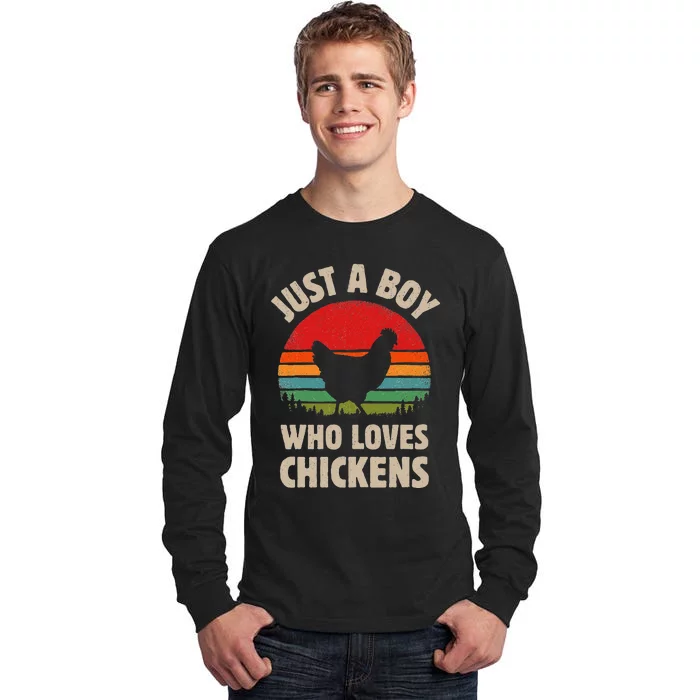 Chicken Just A Boy Who Loves Retro Farm Animal Farmer Sunset Tall Long Sleeve T-Shirt