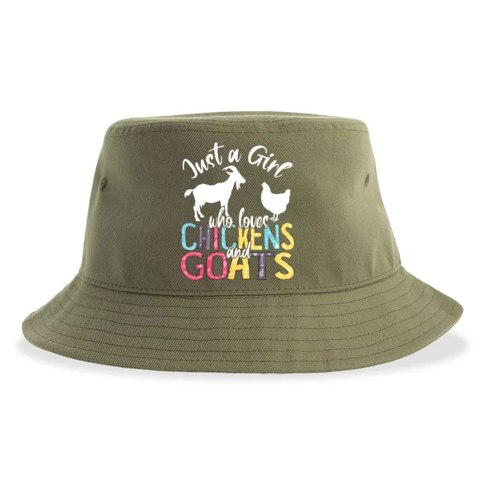 Cute Just A Girl Who Loves Chickens Goats Farmer Girl Sustainable Bucket Hat