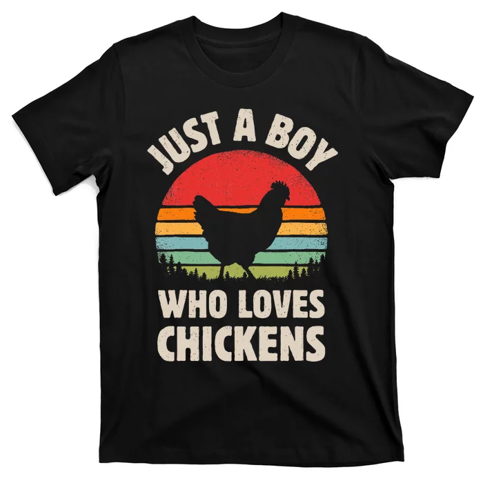 Chicken Just A Boy Who Loves Retro Farm Animal Farmer Sunset T-Shirt