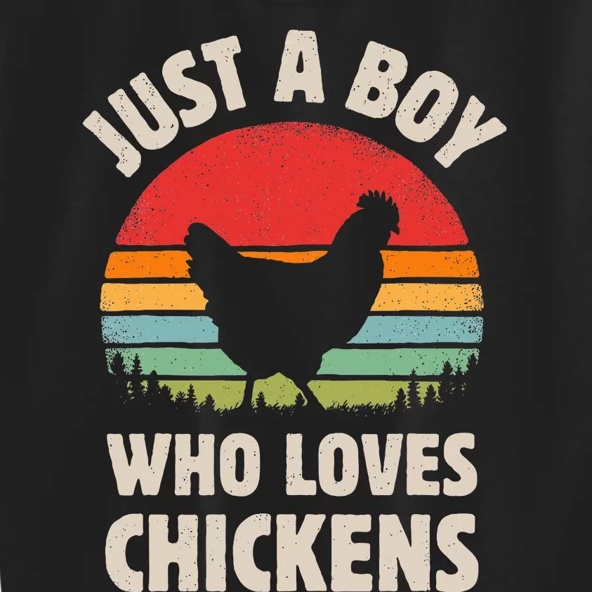 Chicken Just A Boy Who Loves Retro Farm Animal Farmer Sunset Kids Sweatshirt