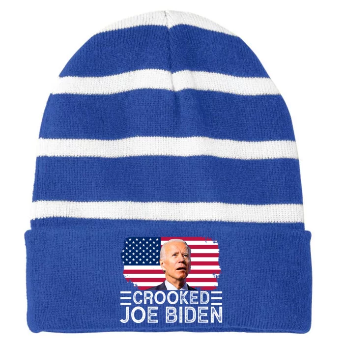 Crooked Joe Biden Flag Pro Trump 2024 Striped Beanie with Solid Band