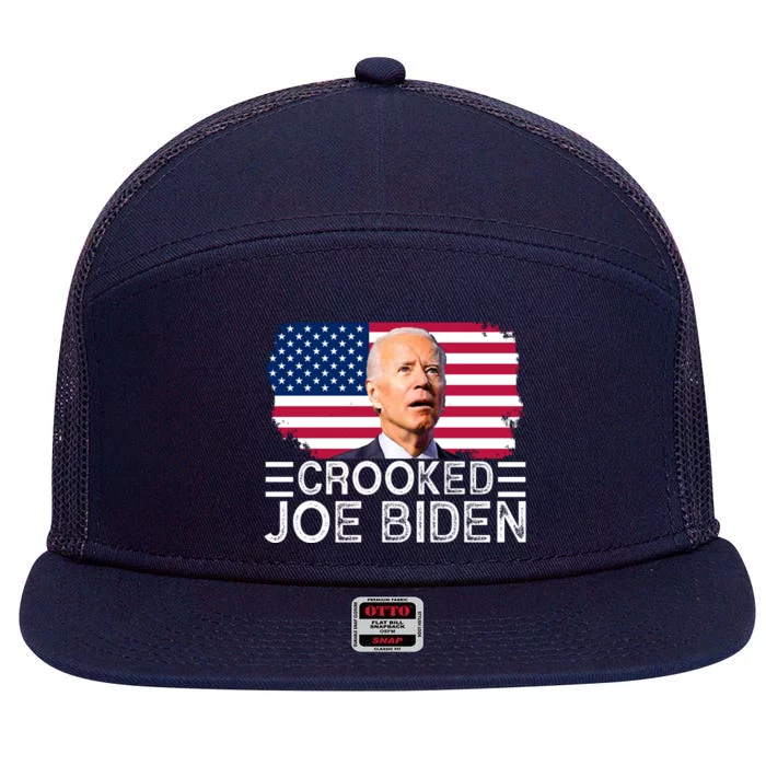 Crooked Joe Biden Flag Pro Trump 2024 7 Panel Mesh Trucker Snapback Hat