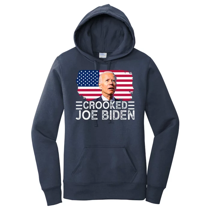 Crooked Joe Biden Flag Pro Trump 2024 Women's Pullover Hoodie