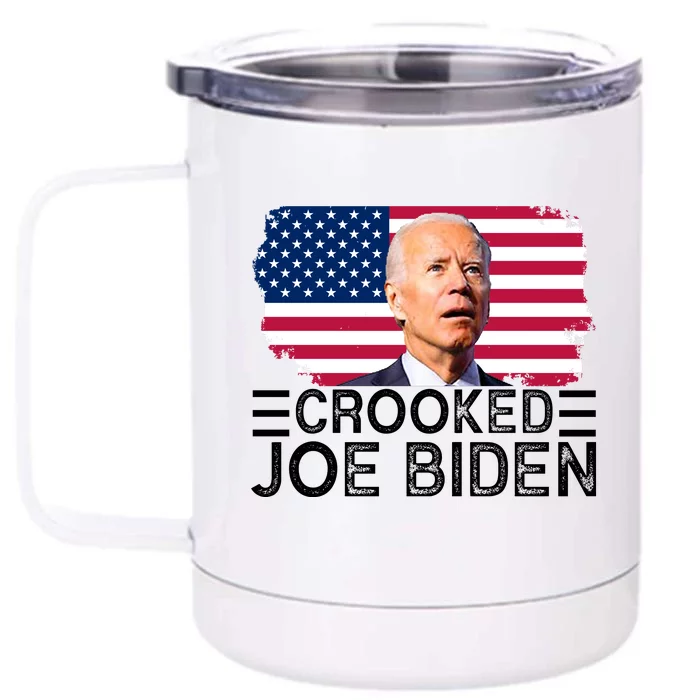 Crooked Joe Biden Flag Pro Trump 2024 Front & Back 12oz Stainless Steel Tumbler Cup