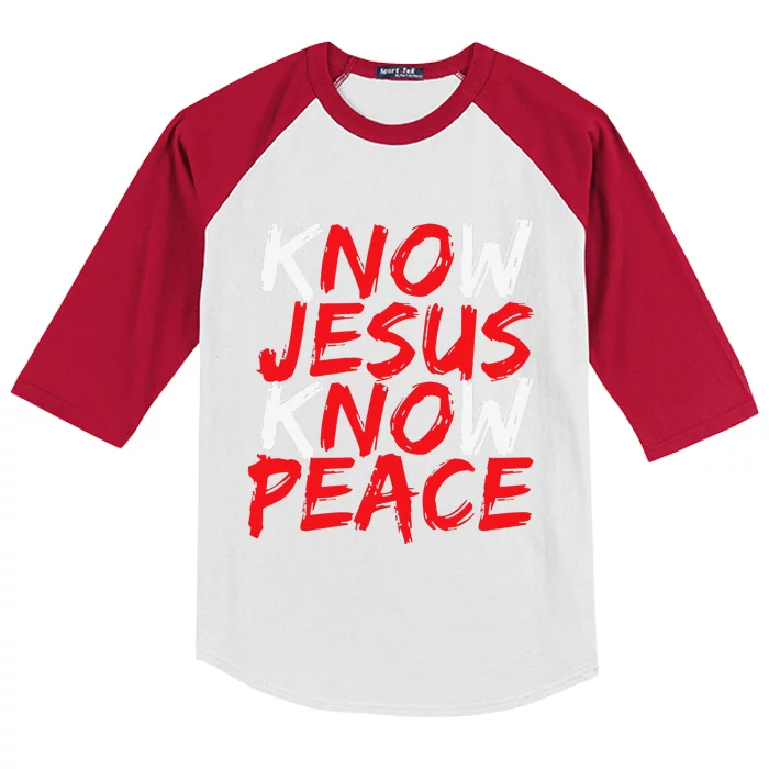 Christian Jesus Bible Verse Scripture Know Jesus Know Peace Kids Colorblock Raglan Jersey