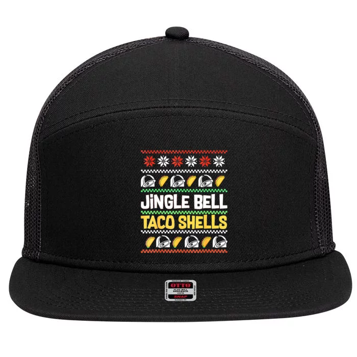 Christmas Jingle Bells Taco Shells Funny Ugly Xmas Sweater 7 Panel Mesh Trucker Snapback Hat