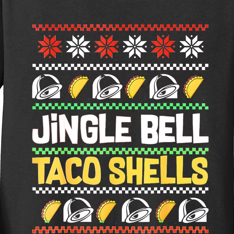 Christmas Jingle Bells Taco Shells Funny Ugly Xmas Sweater Kids Long Sleeve Shirt