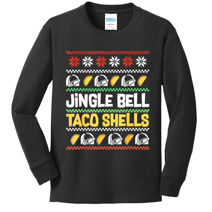 Christmas Jingle Bells Taco Shells Funny Ugly Xmas Sweater Kids Long Sleeve Shirt