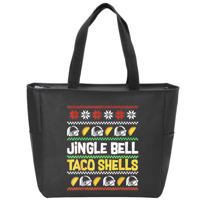 Christmas Jingle Bells Taco Shells Funny Ugly Xmas Sweater Zip Tote Bag