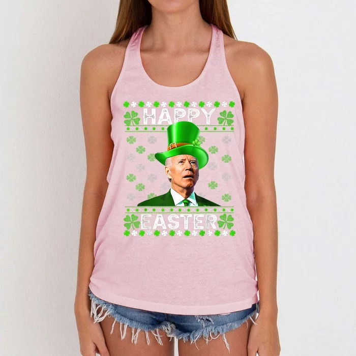 Confused Joe Biden Happy Easter St Patricks Day Women's Knotted Racerback Tank