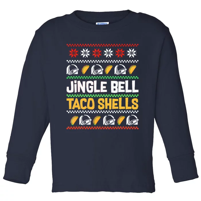 Christmas Jingle Bells Taco Shells Funny Ugly Xmas Sweater Toddler Long Sleeve Shirt