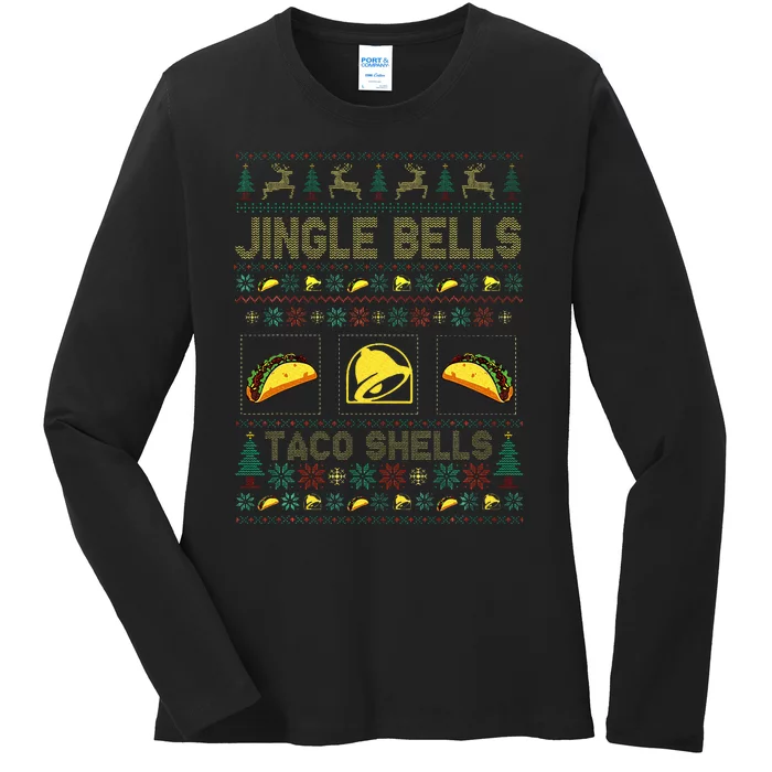 Christmas Jingle Bells Taco Shells Funny Ugly Xmas Sweater Ladies Long Sleeve Shirt