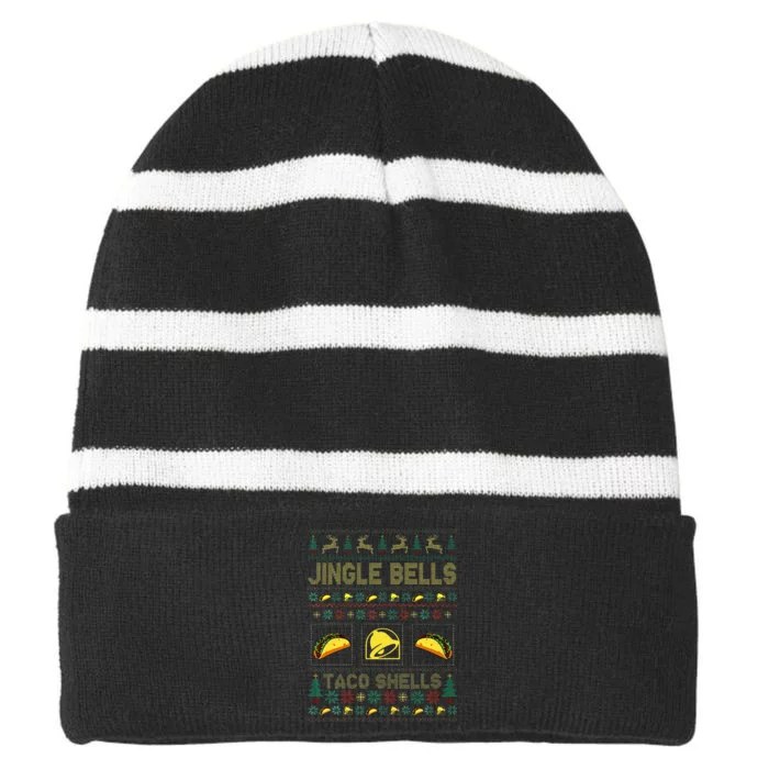 Christmas Jingle Bells Taco Shells Funny Ugly Xmas Sweater Striped Beanie with Solid Band