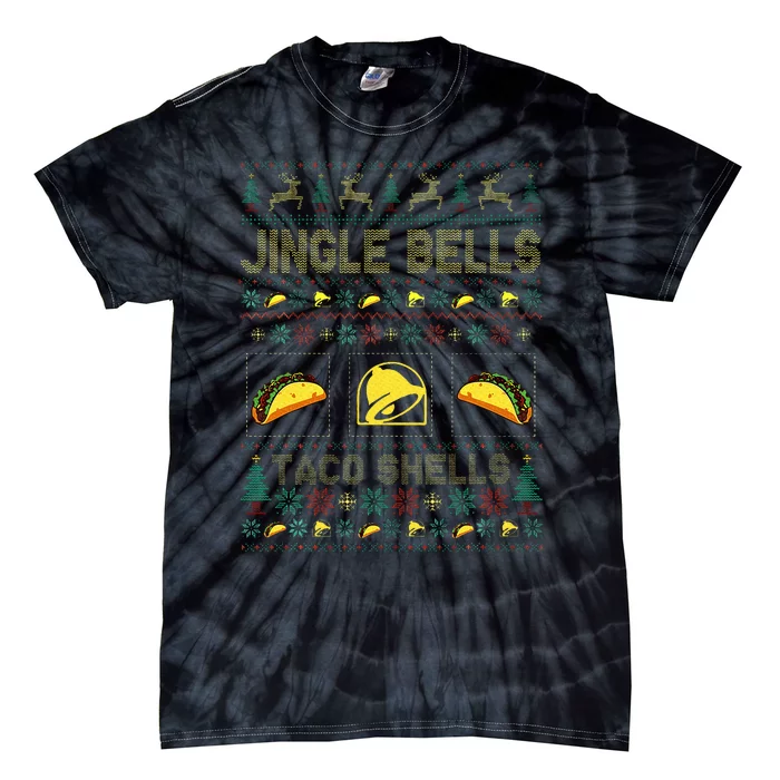 Christmas Jingle Bells Taco Shells Funny Ugly Xmas Sweater Tie-Dye T-Shirt