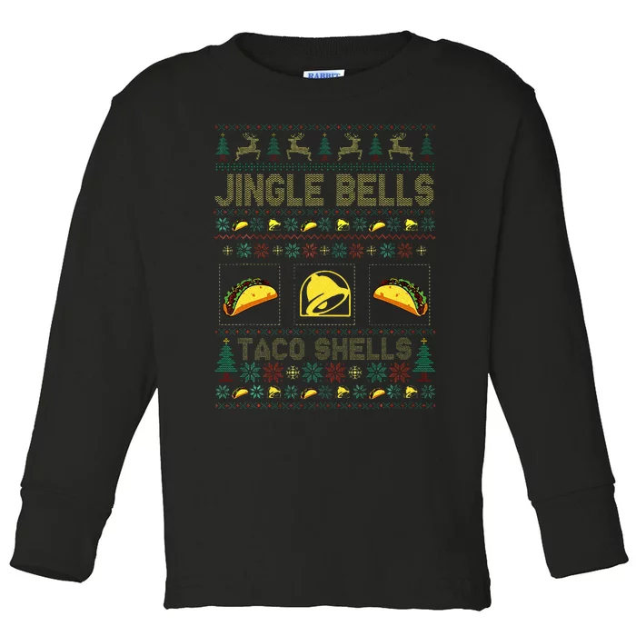 Christmas Jingle Bells Taco Shells Funny Ugly Xmas Sweater Toddler Long Sleeve Shirt