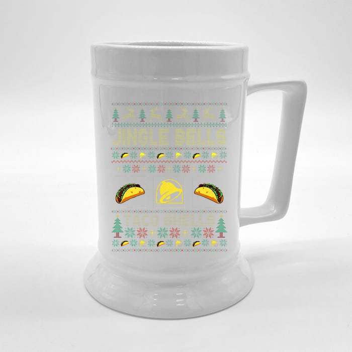 Christmas Jingle Bells Taco Shells Funny Ugly Xmas Sweater Front & Back Beer Stein