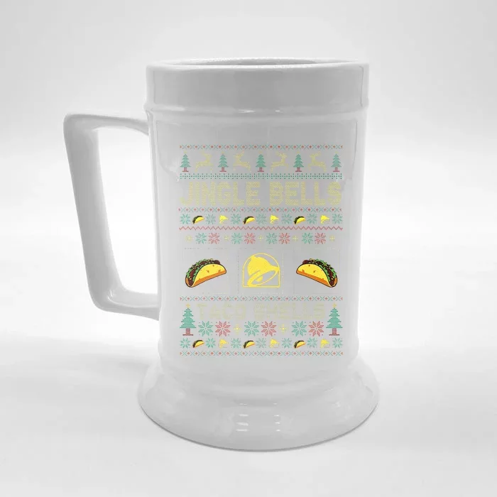 Christmas Jingle Bells Taco Shells Funny Ugly Xmas Sweater Front & Back Beer Stein