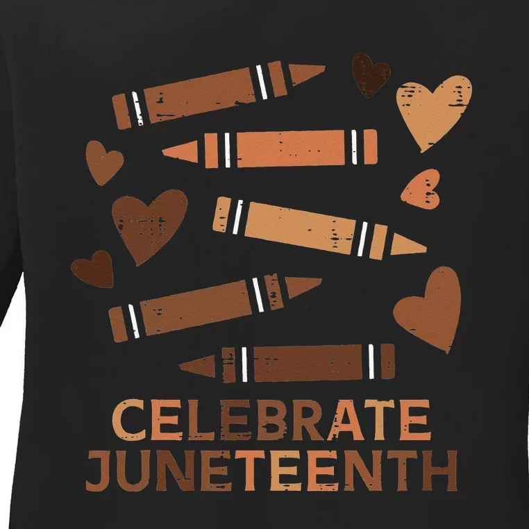 Celebrate Juneteenth Crayons June 19th 1865 Ladies Long Sleeve Shirt