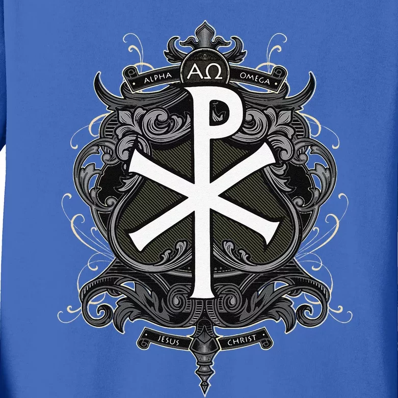 Christogram Jesus Christ Symbol Chi Ro Alpha Omega Catholic Kids Long Sleeve Shirt